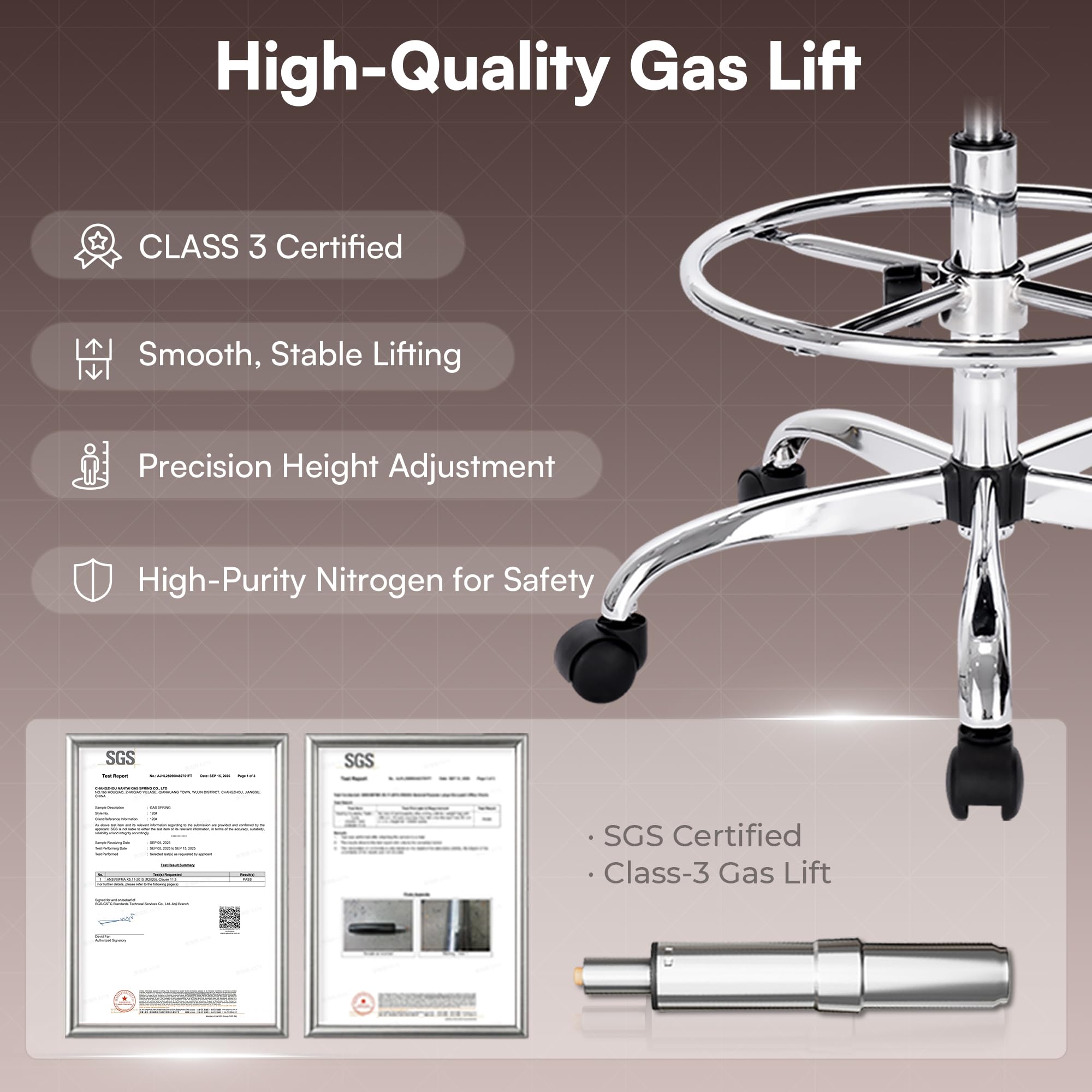 SUPERJARE Drafting Chair with Back Adjustable Foot Rest Rolling Stool Multi-Purpose Office Desk Chair Thick Seat Cushion for — view 8