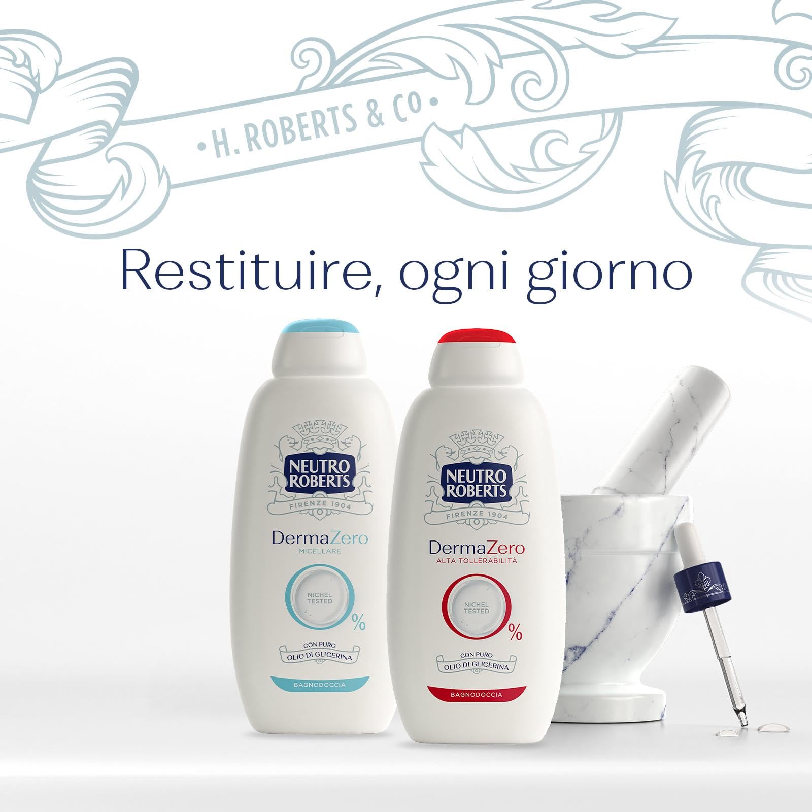 Neutro Roberts Bagnoschiuma Corpo Dermazero Ipoallergenico, Ottimo per Pelli Delicate e Sensibili, Privo di Sapone e Coloranti, Adatto a Uso Quotidiano e per l'Igiene dei Bambini, 4 Flaconi da 600 ml