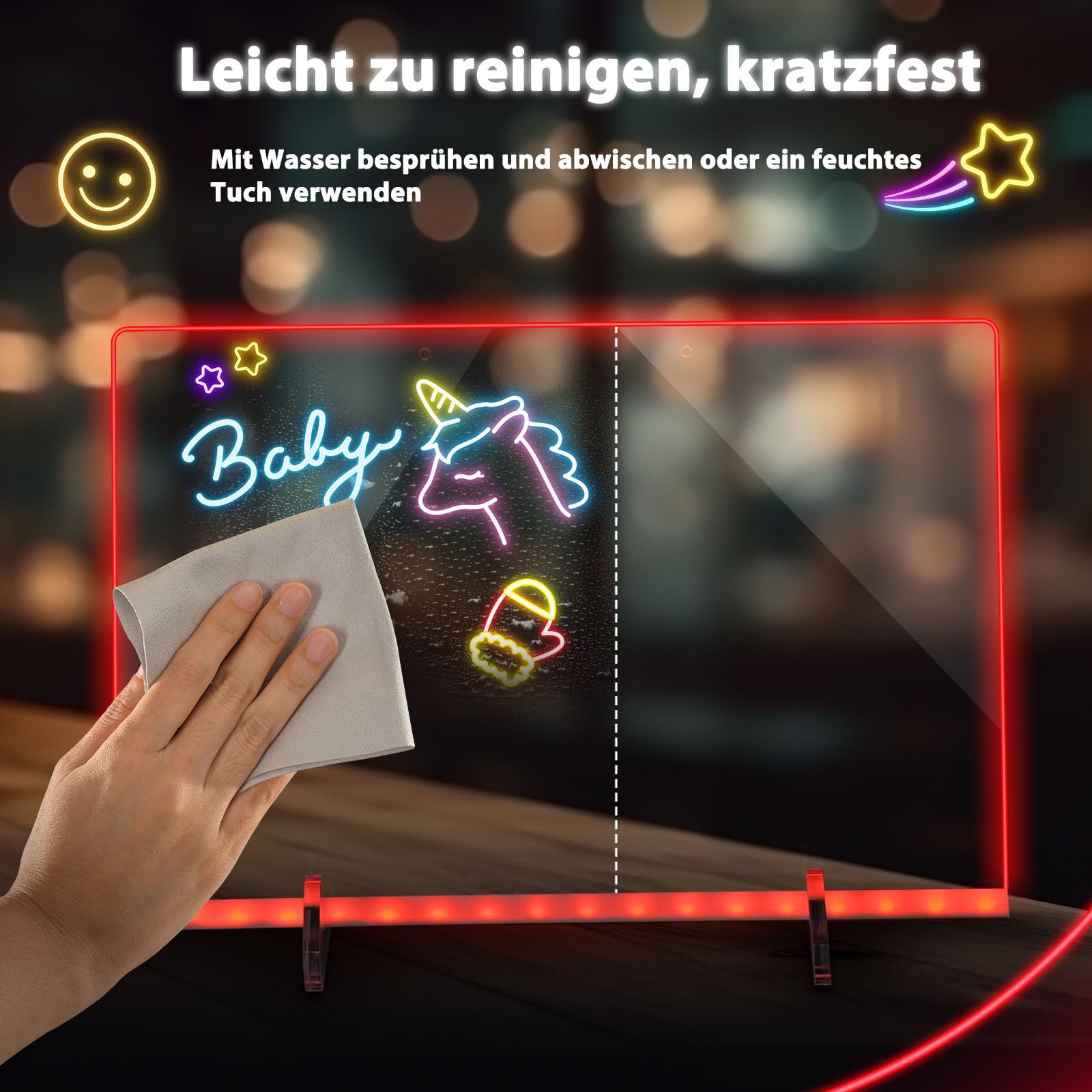 BlueSwan Led Zeichenbrett, Spielzeug für Kinder mit 12 Farben Einstellbar 7 Licht Modi, Komplettset inkl, Ständer & Kette, Abwischbar für Maltafel Zaubertafel, kreatives Geschenk, Memo, Café, Zuhause