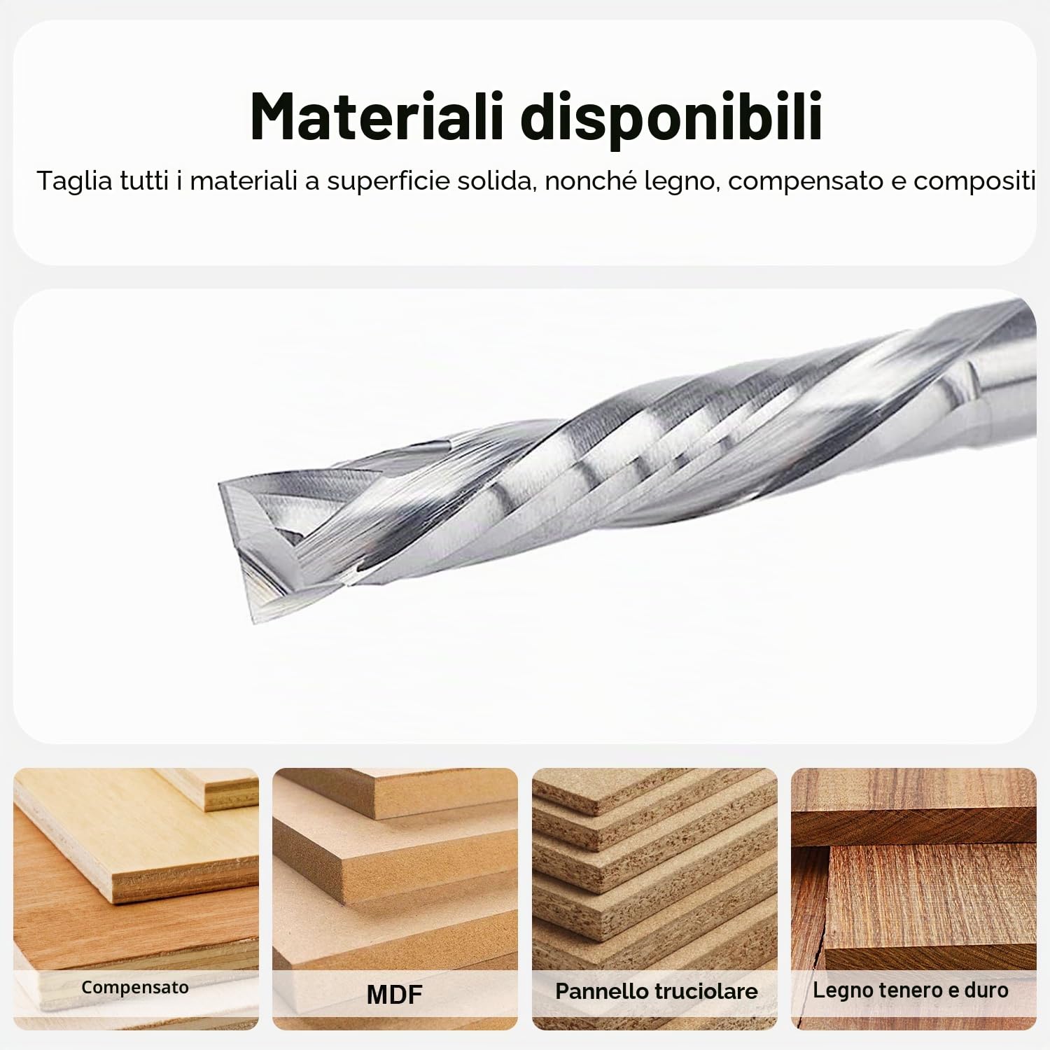 SpeTool 2 frese elicoidali da 6 mm, codolo a compressione, 32 mm, lunghezza di taglio extra lunga, fresa a spirale, fresa a spirale Up&Down VHM, fresa a a foro lungo, fresa per legno CNC