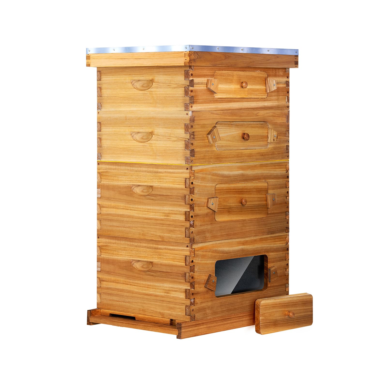 BeeCastle 10 Frame Langstroth Bee Hive with Windows Beeswax Coated Includes Beehive Frames and Waxed Foundations (2 Deep Beehive Boxes & 2 Medium Bee Boxes)