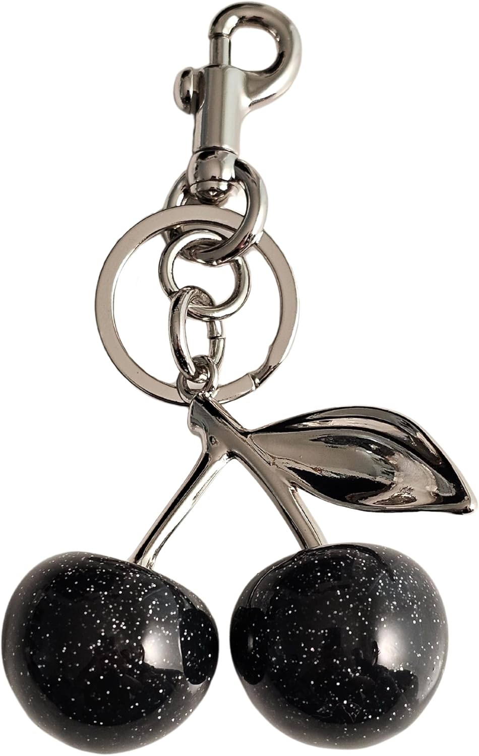 Cherry Bag Purse Charm - Revised 2025 - Maximum Glitter Resin, Durable Stainless Steel Metal, with Key Ring and Clip Accessory for Purses, Bags and Keychains