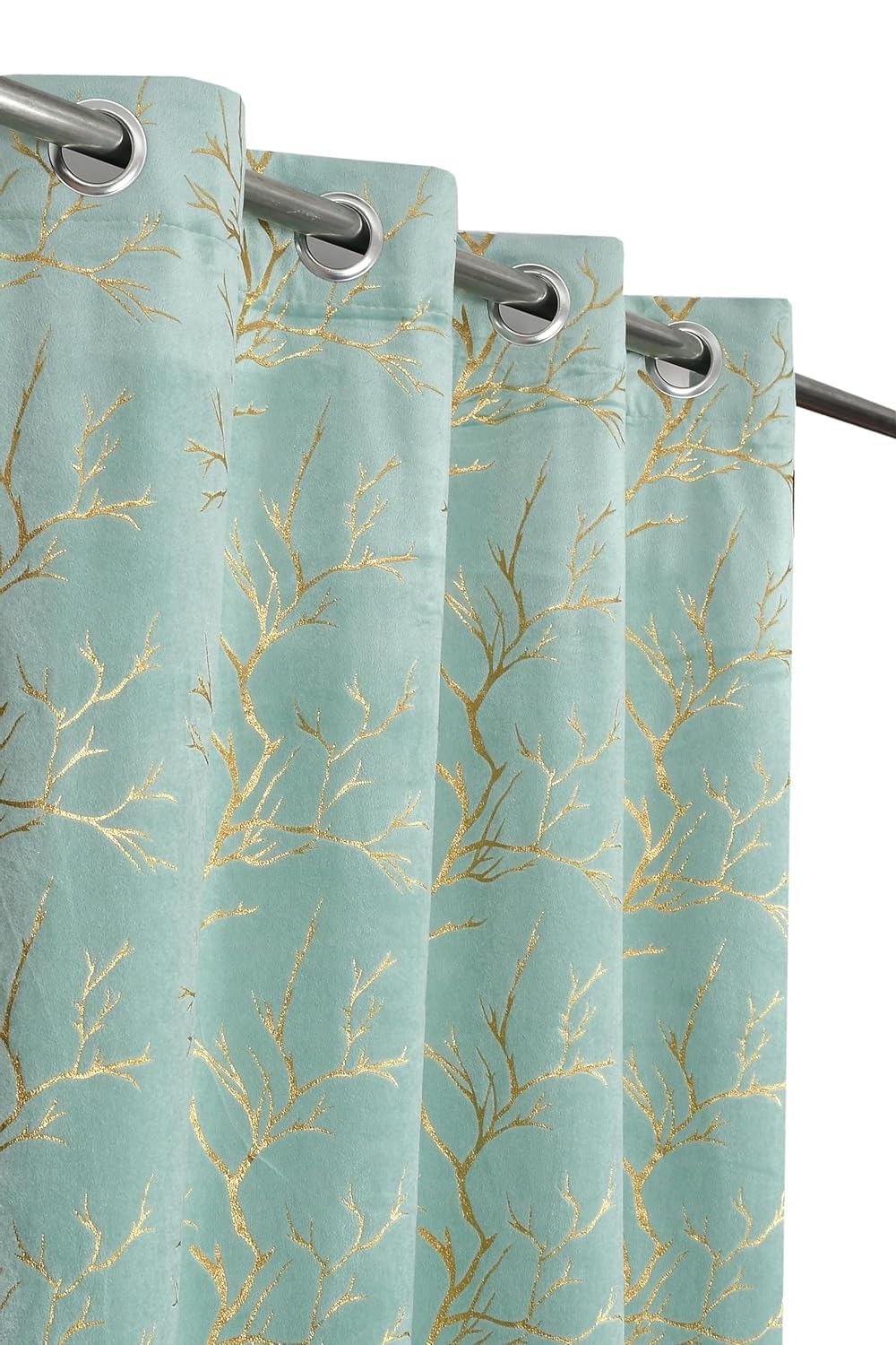 Homefab India Velvet Curtains Room Darkening - Long Door 9 feet, Pack of 2 Panels, Aqua Island-picture-20