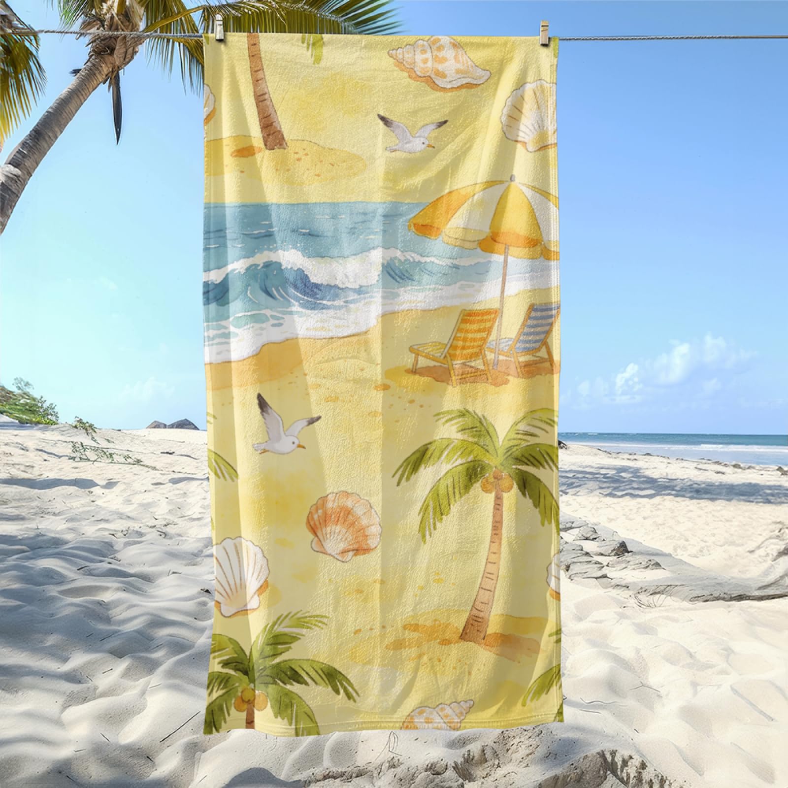 Fouta PlageChaise Longue De Plage Jaune Modèle Surdimensionné avec Diverses Tailles, Respirante et Portable, Parfaite pour Voyages Sorties Piscine et Usage Extérieur Quotidien 90x160 cm