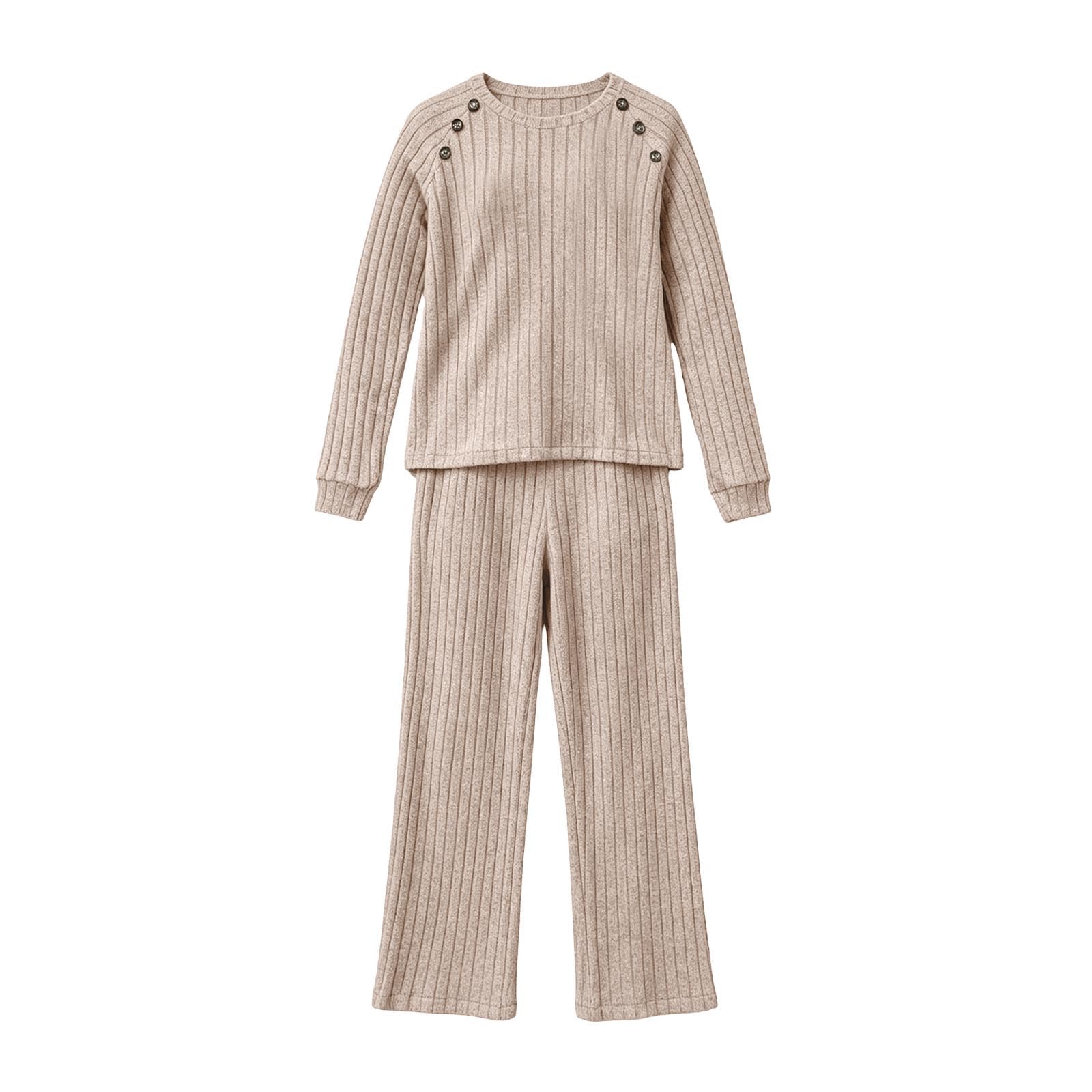 Genérico Conjunto de Punto Elegante con Pantalón y Suéter de Botones