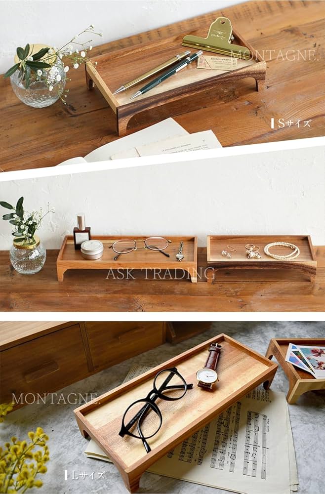 木製インテリアトレイ　小物置き Amazon｜ディスプレイトレイ 木製 仕切り 小物入れ 小分け 天然