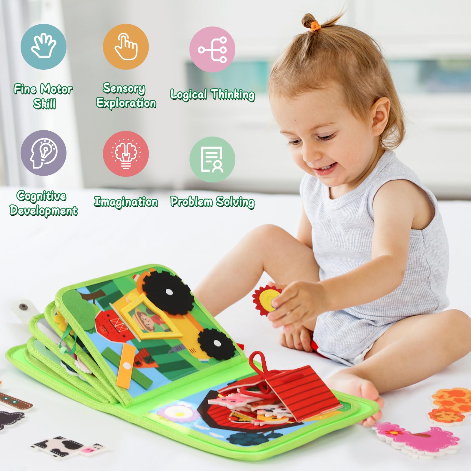 XIAPIA Montessori Libro Interattivo per Bambini 1 2 3 Anni, Libri Sensoriale attività, Busy Book Educativo Giochi da Viaggio, Bambini Regalo di Compleanno