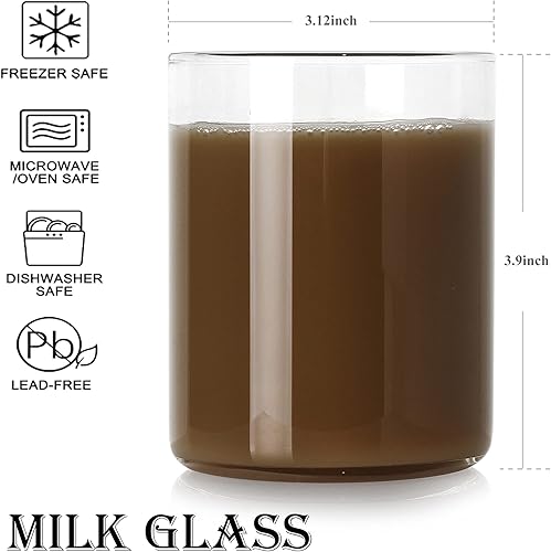 Miniatura 4 de Vaso cuadrado fino de 8 onzas, juego de 4 vasos altos con asa, vasos altos para agua, jugo, leche, cócteles, cerveza y más, elegante cristalería de