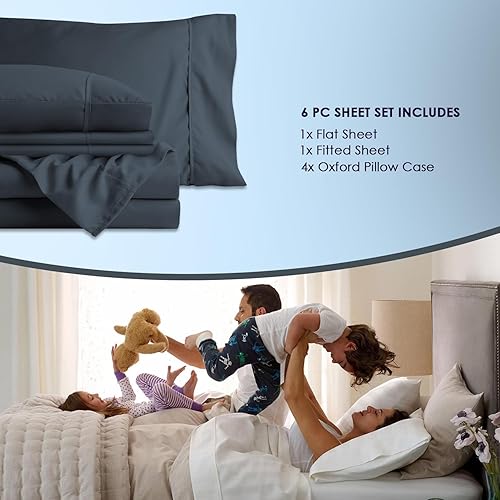 Miniatura 4 de Pizuna Juego de sábanas y fundas de almohada, 100% algodón de lujo, tamaño Queen, color azul oscuro, 1000 hilos de algodón de fibra larga, tejido