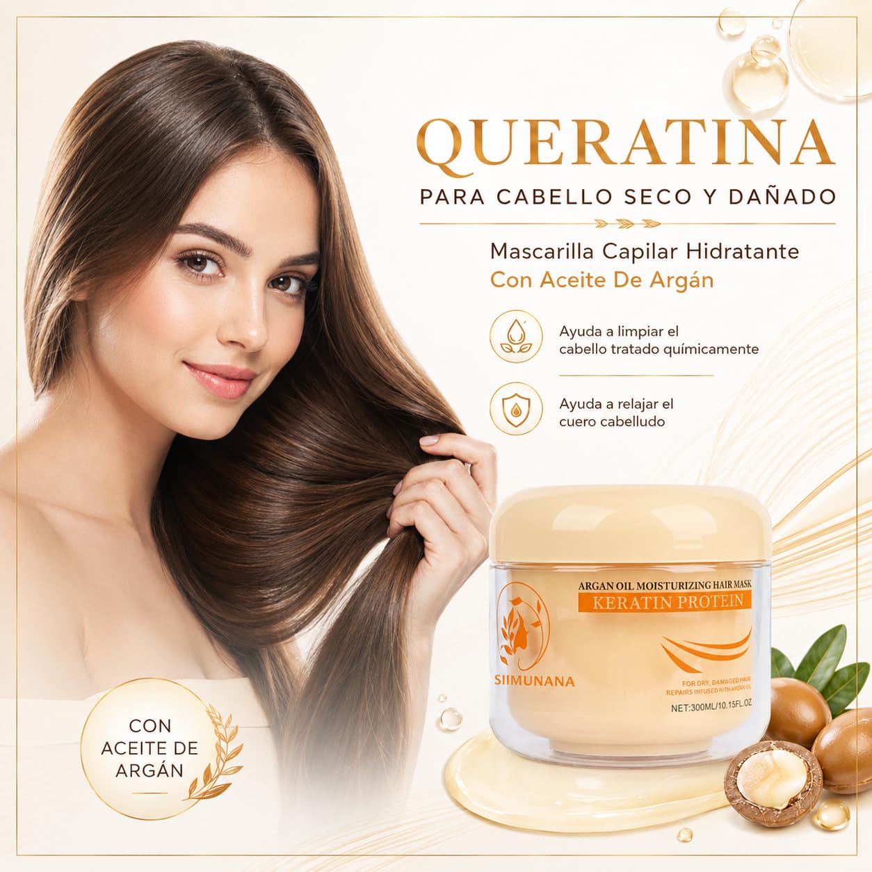 Aomimegel Mascarilla - Mascarilla Pelo Con Aceite De Argán Y Queratina Para Cabello Seco Y Dañado Uso Diario (2 PCS)