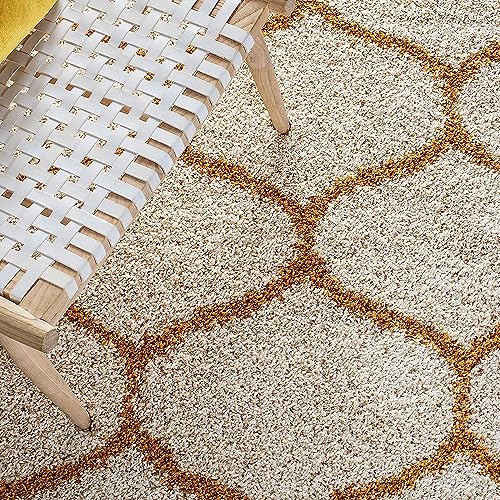 Image of Carpet for Hallway, Kitchen, and Modern Interiors, Cozy Shag Runner for Living Room, Entryway & Office Decor Size 4x6 feet Ivory Gold