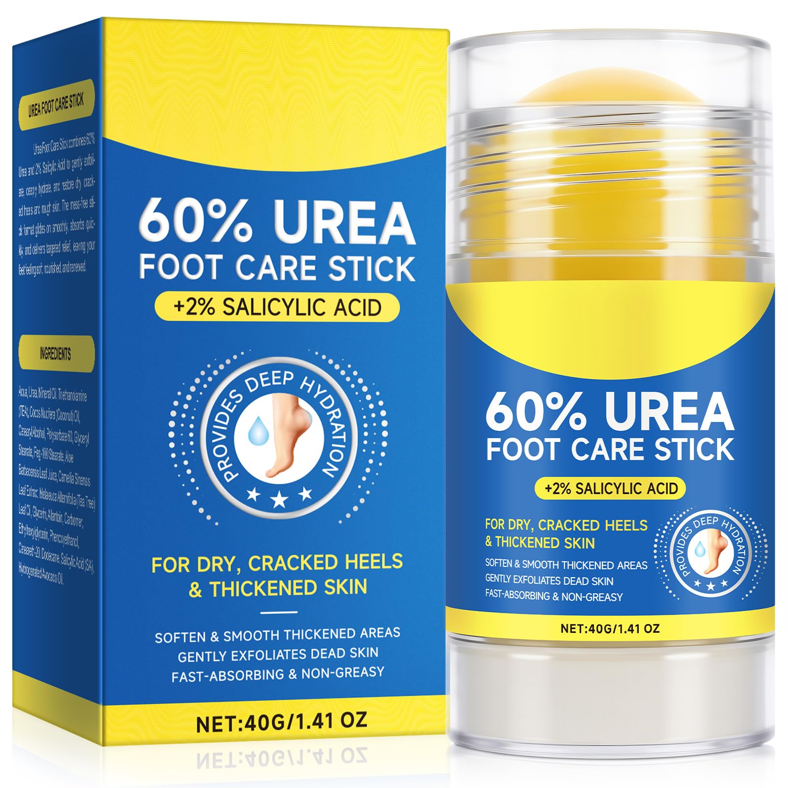 Urea Foot Care Cream, Urea Cream 60 Percent for Feet Maximum Strength with 2% Salicylic Acid, Foot Cream for Cracked Heels and Dry Skin, Cracked Heel Repair, Callus Remover, Deep Hydration, 1.41 Oz 1.41 Ounce (Pack of 1)