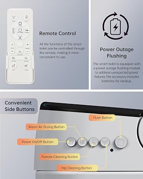 Smart Toilet,One Piece Bidet Toilet for Bathroom with Auto Open & Close Lid and Seat,Warm Water and Dry,Heated Seat,Foot Sensor and Night Light, Auto Flush