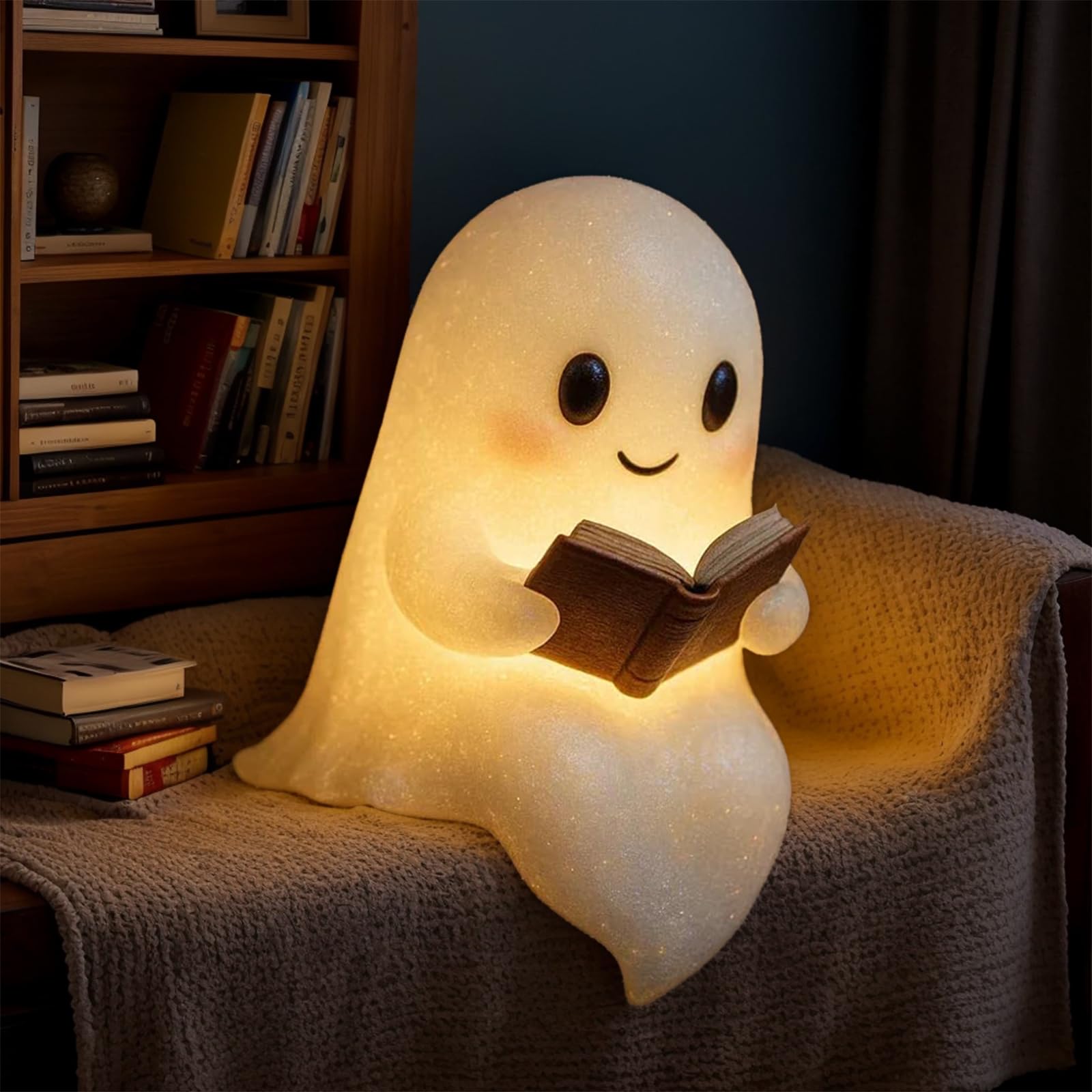 Ghost Reading Book Lamp,Cute Ghost Reader LED Light Halloween Ghosts Reading Night Light, Halloween Decor Spooky Warm Figurine Lamp Gift for Readers for Bedroom Readers and Book Lover