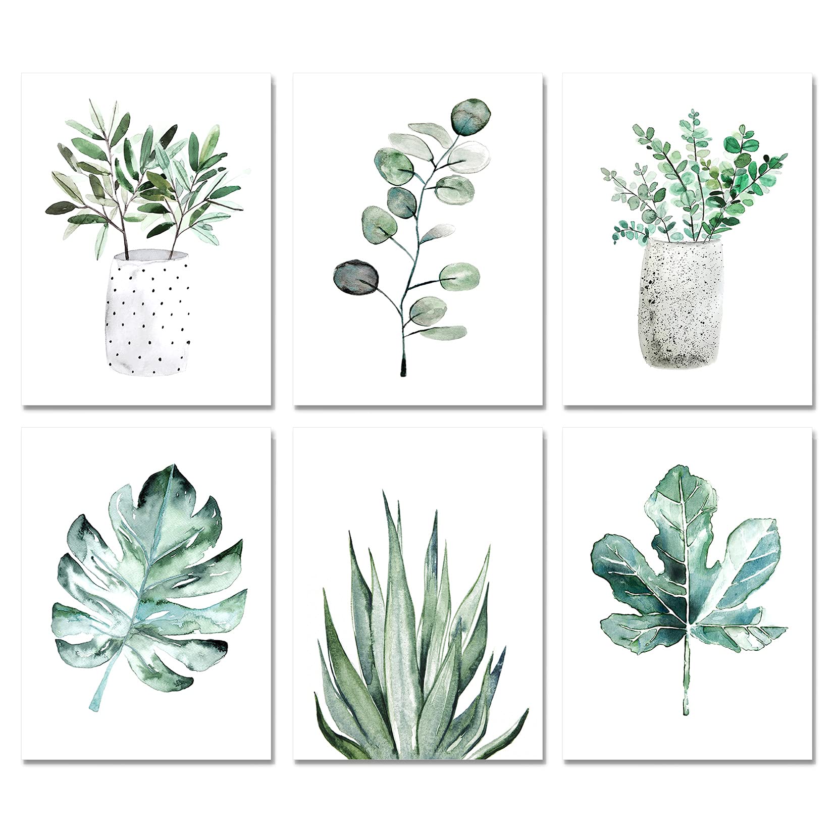 A ART·ZONE Botanical Prints Wall Art Room Decor for Bedroom Aesthetic, 11x14 Canvas Poster Unframed Set of 6, Plant Prints Leaf Posters Sage Green Decor (11x14, C/ Light Green)