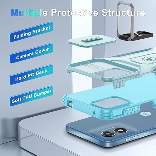 Miniatura 7 de CASEJEEN for Motorola Moto G Play 2024 Case with Tempered Glass Screen Protector and Camera Lens Cover,Rotated Ring Stable Kickstand,Heavy Duty