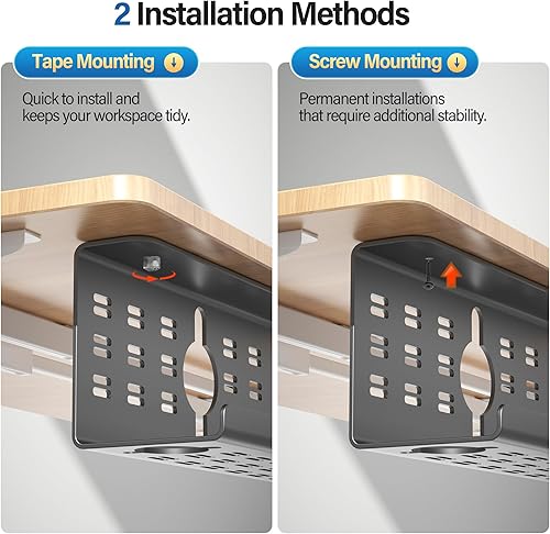 Miniatura 4 de Cinati - Paquete de 2 organizadores de cables para debajo del escritorio, bandeja grande de 32 pulgadas, organizador de cables de acero aleado,