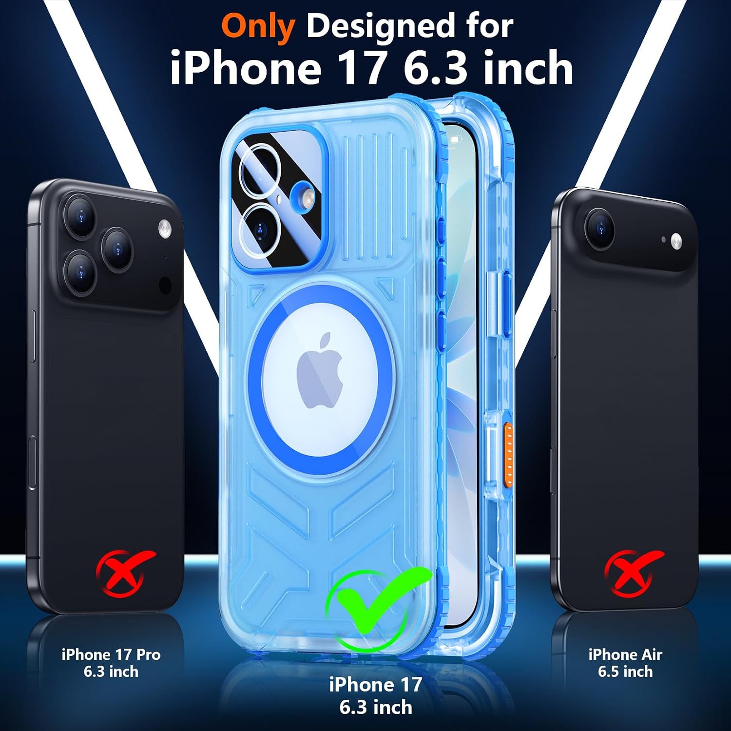 SPIDERCASE Magnetic for iPhone 17 Case Waterproof,[Built-in Screen & Camera Protector] [IP68 Underwater] 12FT Military Shockproof, Dustproof, Anti-Scratched Phone Case,Blue/Clear