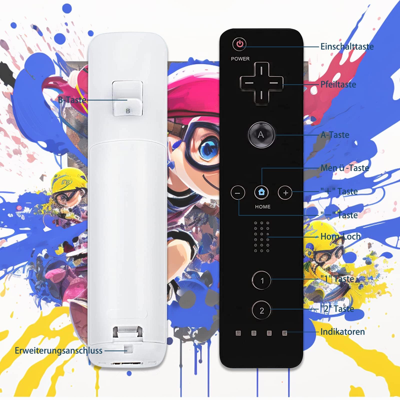 AUFGLO Retro Wii Controller 2 Pack Wii u Remote mit Silikongehäuse und Handgelenksgurt (schwarz+weiß)