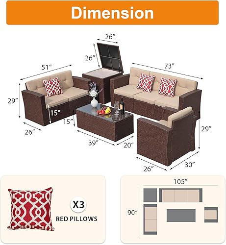 Miniatura 4 de Super Patio - Muebles de jardín 8 piezas de muebles para exteriores - Juego de muebles modulares de mimbre con mesa de almacenamiento cojines beige