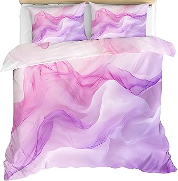 Purple Bedding Set Twin, Modern Wave Duvet Cover, Washed Comfy Breathable Microfiber 3 Pieces, Minimalist Comforter Cover 68"x90" with Zipper Closure & 2 Pillowcases