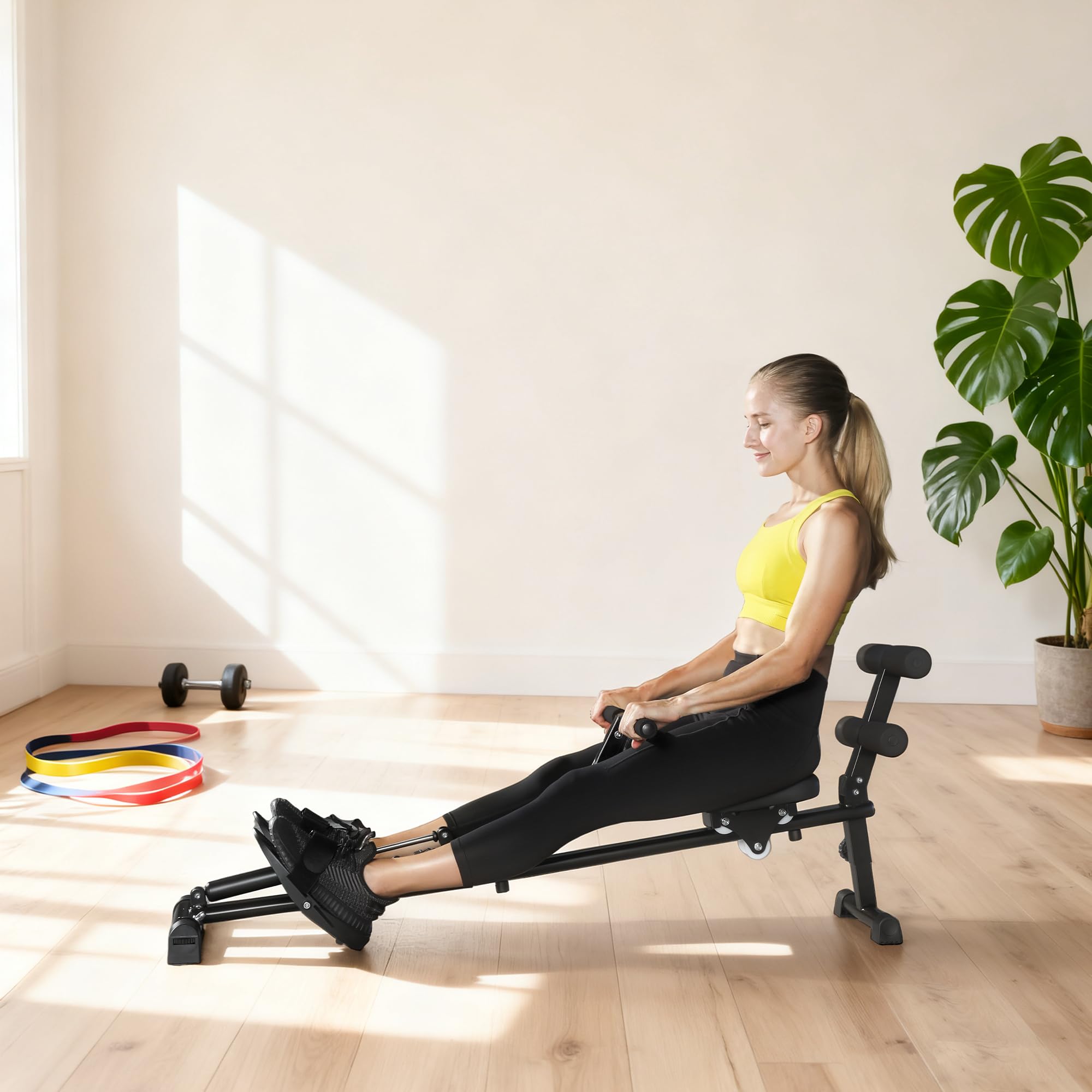 SPORTNOW 2 in 1 Rudergerät für Zuhause leises Rudergeräte mit 12 Widerstandsstufen LCD-Display Sit-up-Funktion Vertikale Lagerung Rudermaschine bis 100kg Heimrudergerät für Heimfitness