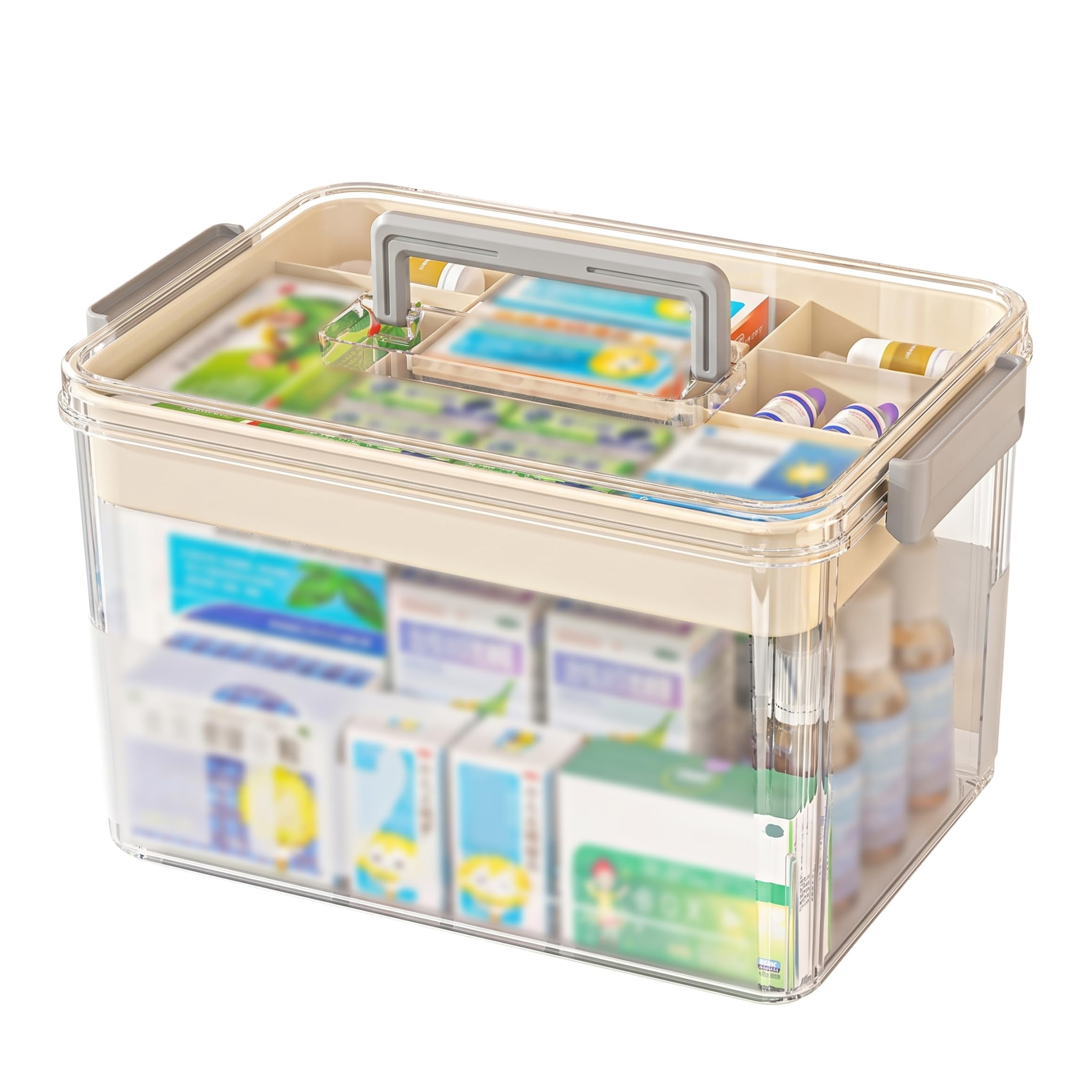 Neptuiby Medicine Storage Box, Clear Layered Medicine Box Organizer, Plastic Medication Storage With Sealed Moisture-proof Design, 11.42x8.27x6.69 Inch