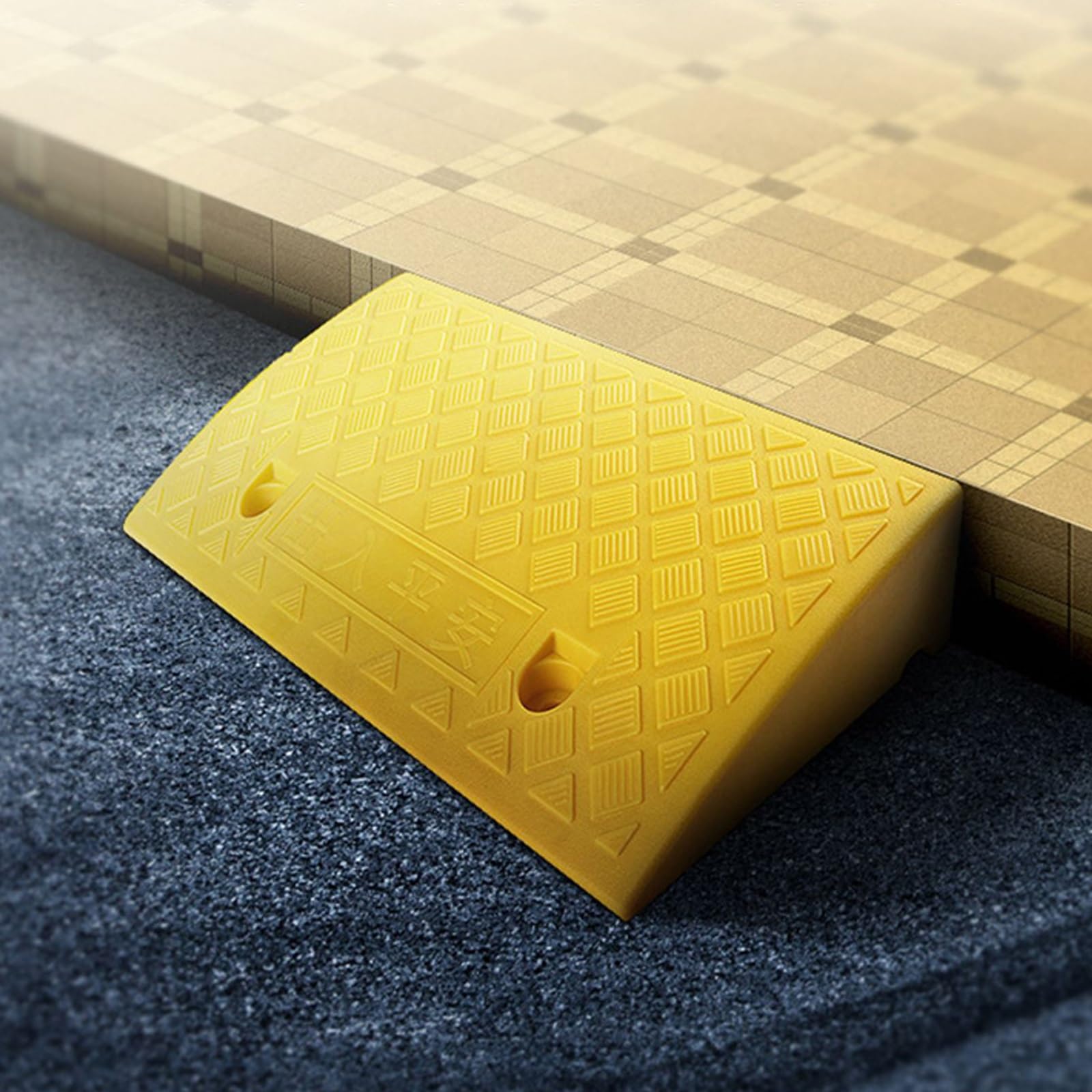 curb ramp, Portable Wheelchair Ramp with Drain Holes for Exterior Door Threshold, Entrance Steps, Sidewalks, Curbs(Yellow,50 * 27 * 13)
