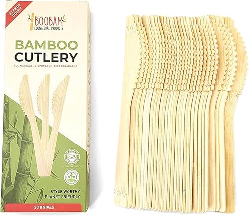 Miniatura 10 de Boobam Econatural Products Utensilios de bambú  Cubertería de madera natural desechable para fiestas, comer, camping, picnic, boda, cumpleaños,