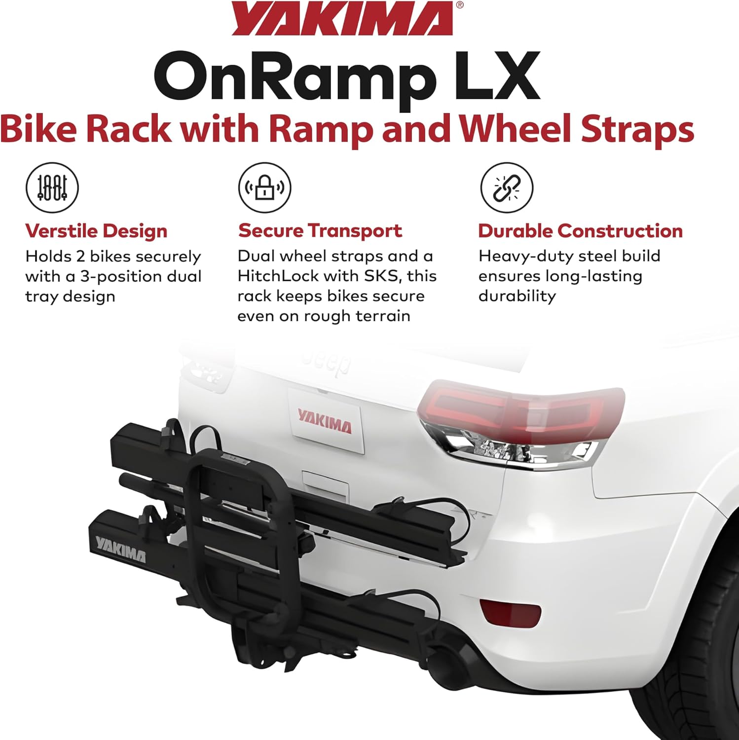 Yakima Bike Rack with Ramp, 2 Bicycle Hitch Mount Carrier for Ebike, Mountain, Road, Hybrid, BMX, & Kid Bikes, Fits 1.25 Inch Receiver, OnRamp LX