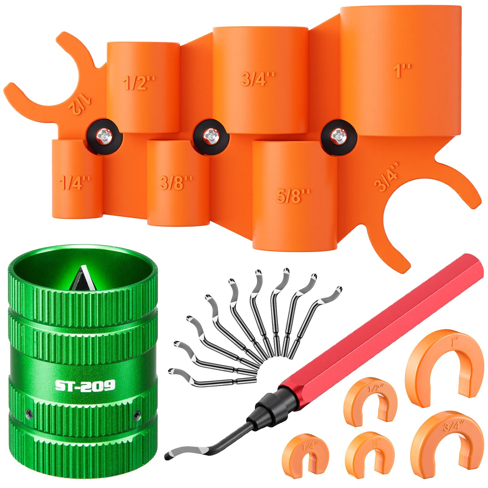 Kit d'outils de plomberie 18 pièces, jauge de profondeur de tuyau, alésoir, St-209, vert