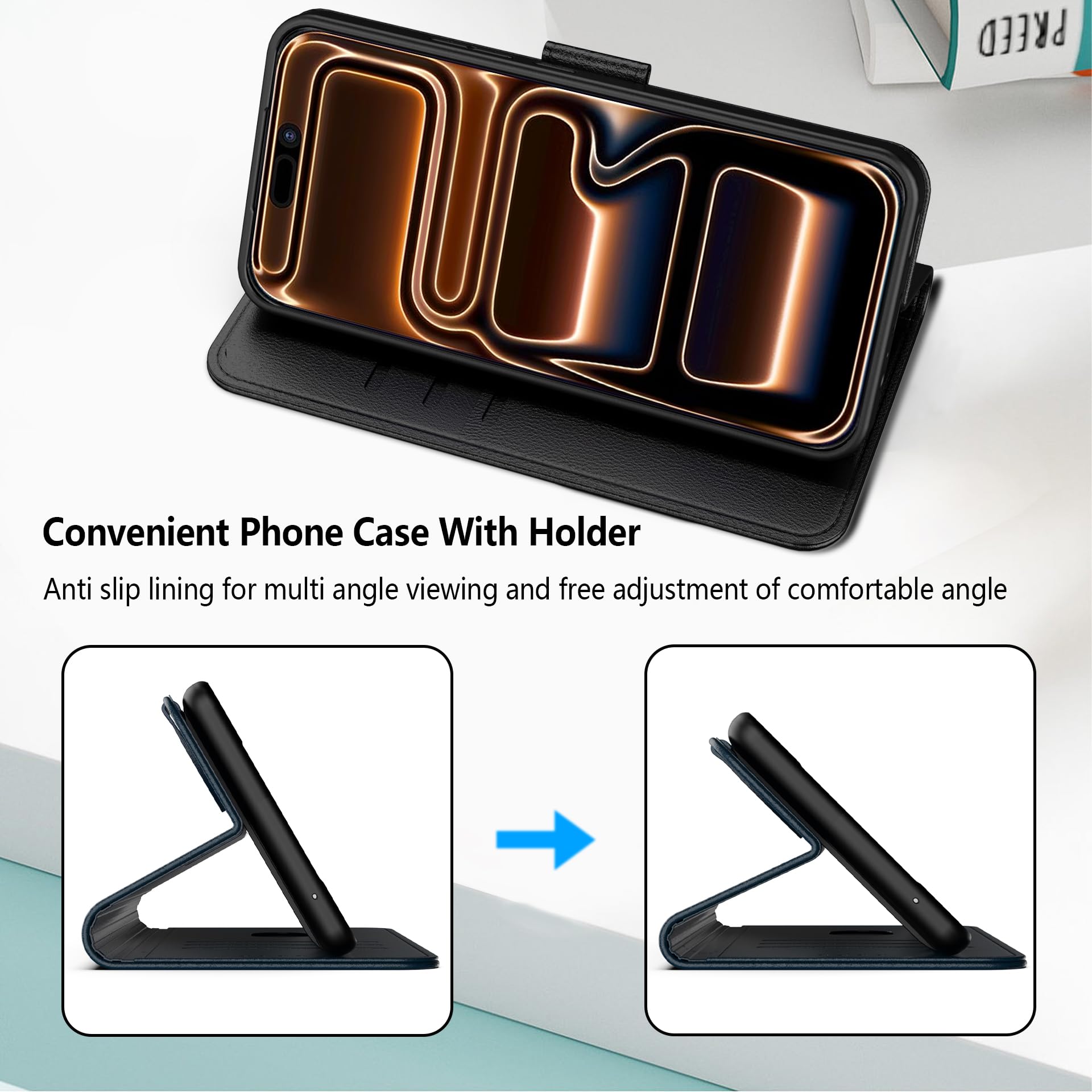 Aiziki Custodia per iPhone 17 Pro Max, Copertura Protettiva in Pelle PU Premium, Pieghevole, Aspirazione Magnetica, Prevenzione Delle Cadute, Carta Fessura - Nero