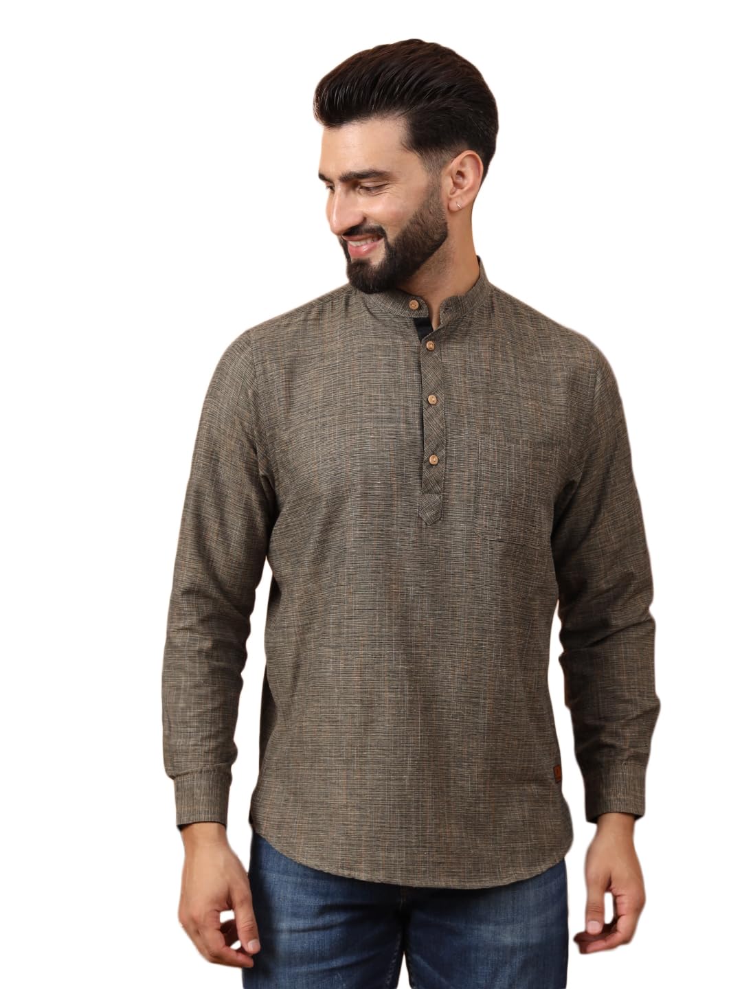 latest chikan Men's Cotton Regular Self Design Short Kurta Full Sleeves - Casual Ethnic Wear-picture-41