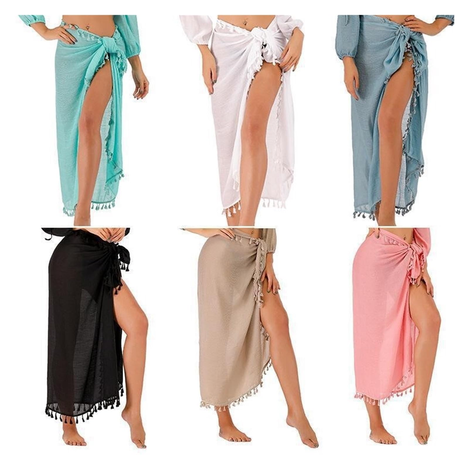 Falda Larga Envolvente Bikini Ropa Mujer Cover-up Gasa de algodón Playa Falda Cruzada Traje baño Longitud máxima Nudo Cintura Alta