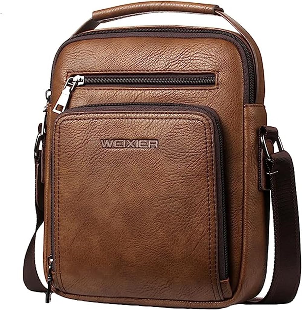 Hjkiopc Borsello Uomo Pelle Tracolla Casual Borsa a Spalla da Uomo Borselli da Lavoro Piccolo Messenger Bag per ufficio,Viaggio,Vita quotidiana, creatività regalo per la festa del papà (C- marrone)