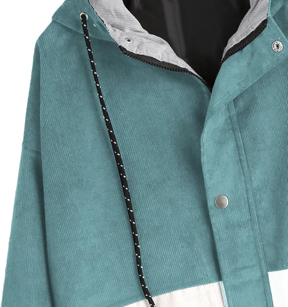 ZAFUL Women's Corduroy Loose Hooded Jacket Vintage Color Blocking Raglan Sleeve Casual Coat Windbreaker : Clothing, Shoes & Jewelry