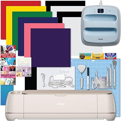 Cricut Explore 4 with Easy Press 3 Machine and Iron-On Combo Bundle - Craft Cutting Machine and Heat Press Combo, Cricut Machine Kit for Beginners and Gifts, DIY Apparel and Tote Bags, HTV Materials