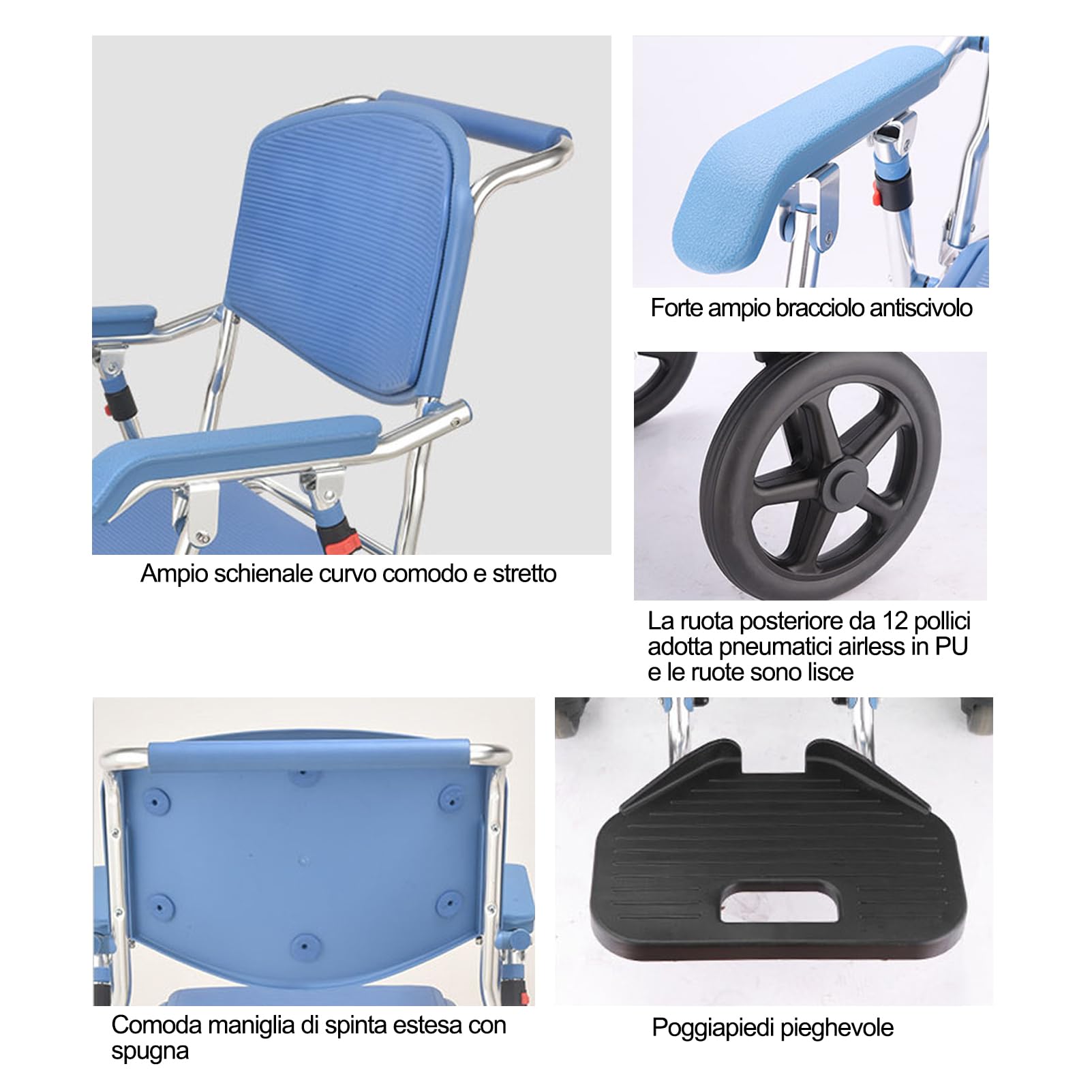 Sedia Doccia Disabili Con Ruote Sedia Comoda WC Smontabile Su 4 Ruote Sedia per WC Antiscivolo Carrozzina Da Toilette Sedia Comoda WC Imbottita Con Rotelle Vaso Rimovibile per Disabili