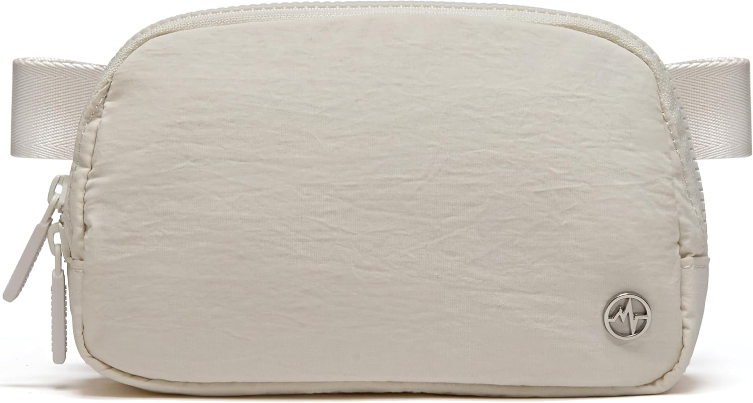 Pander Two Way Zipper Fanny Pack Nylon Everywhere Belt Bag for Women, Water Repellent Waist Packs, Crossbody Bags with Adjustable Strap (White Opal).