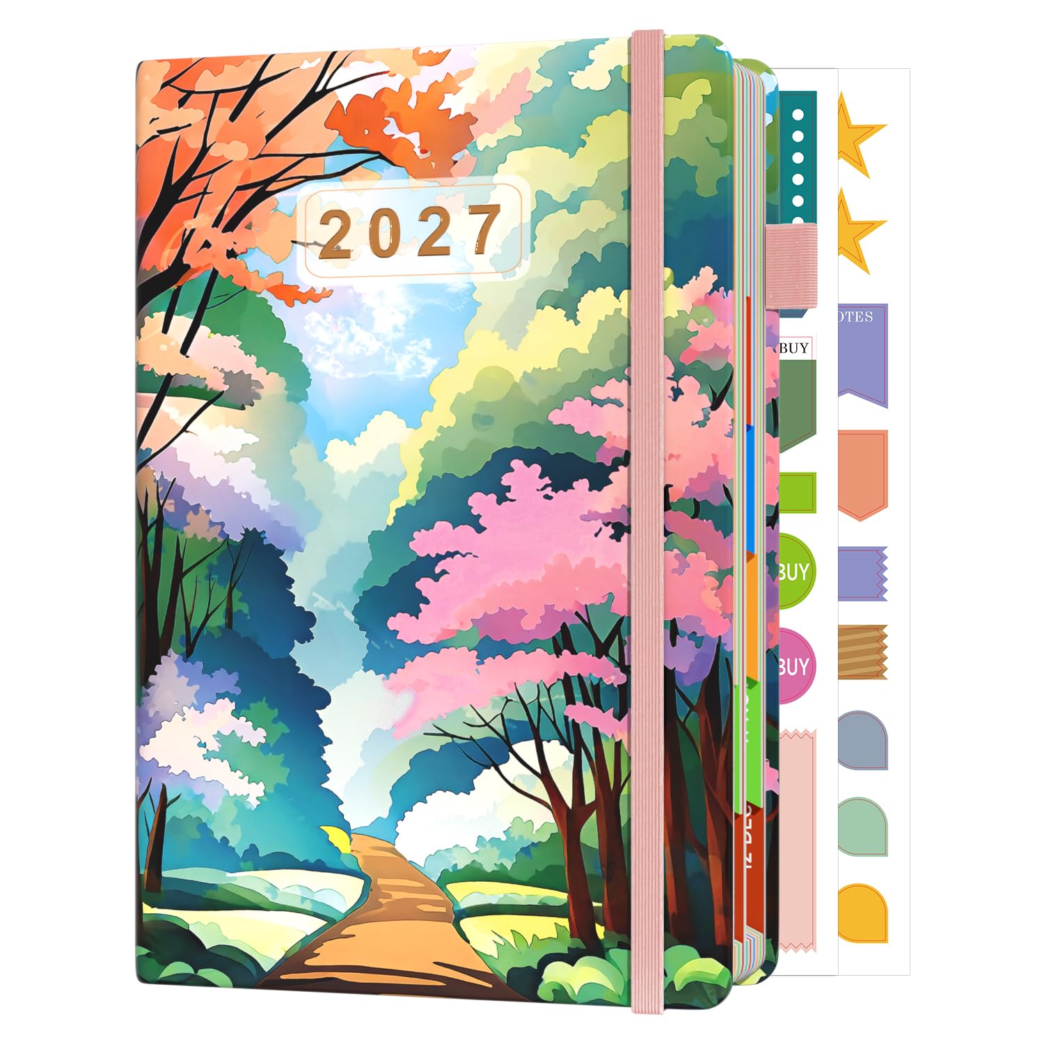 Sailingvan 2027 Diary A5 Page a Day January 2027-December 2027, Hardcover Agenda Daily Planner with Colorful Tabs, Productivity Stickers, Elastic Strap, Pen Loop & Pocket (8.5'' x 5.8'')