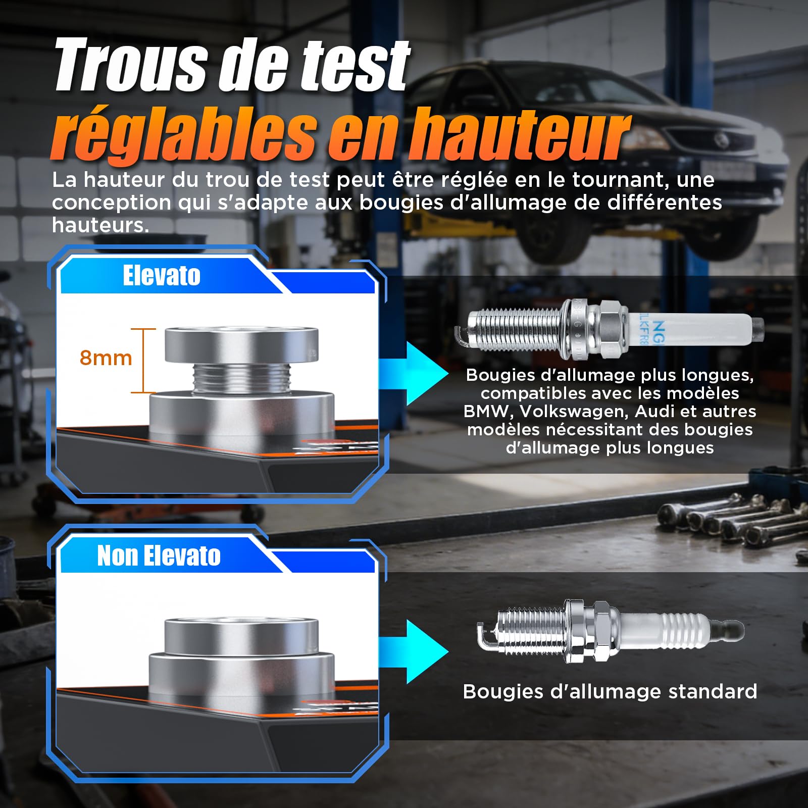 Testeur d'allumage pour Voiture, Analyseur d'allumage Moteur, avec Fréquence de Fonctionnement Réglable de 500 à 9000 tr/min, Adapté aux Bougies Automobiles et Motos 12V