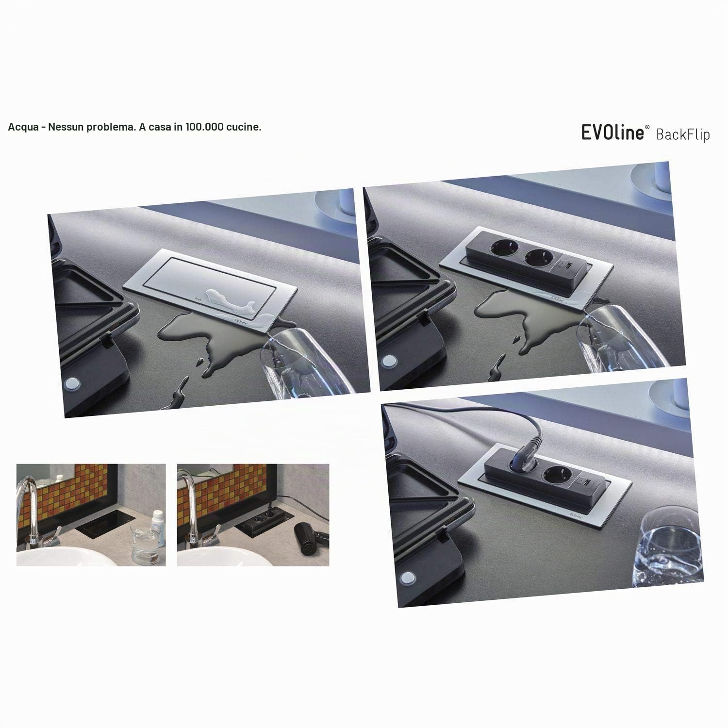 EVOline BackFlip, 2 scatole Schuko 1 caricatore USB-C nero opaco