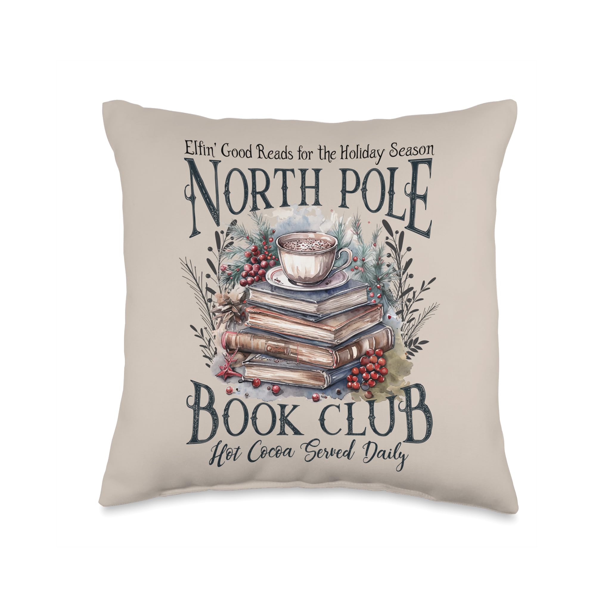 North Pole Book Club Elfin' Good Reads Vintage Christmas Throw Pillow