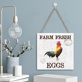 Poultry Chicken Hen Wood Plaque 12x12 Inch, Farm Fresh Eggs Rustic Wood Sign Plaque Wooden Kitchen Decor Sign for Home Bedroom Living Room Gift for Grandma
