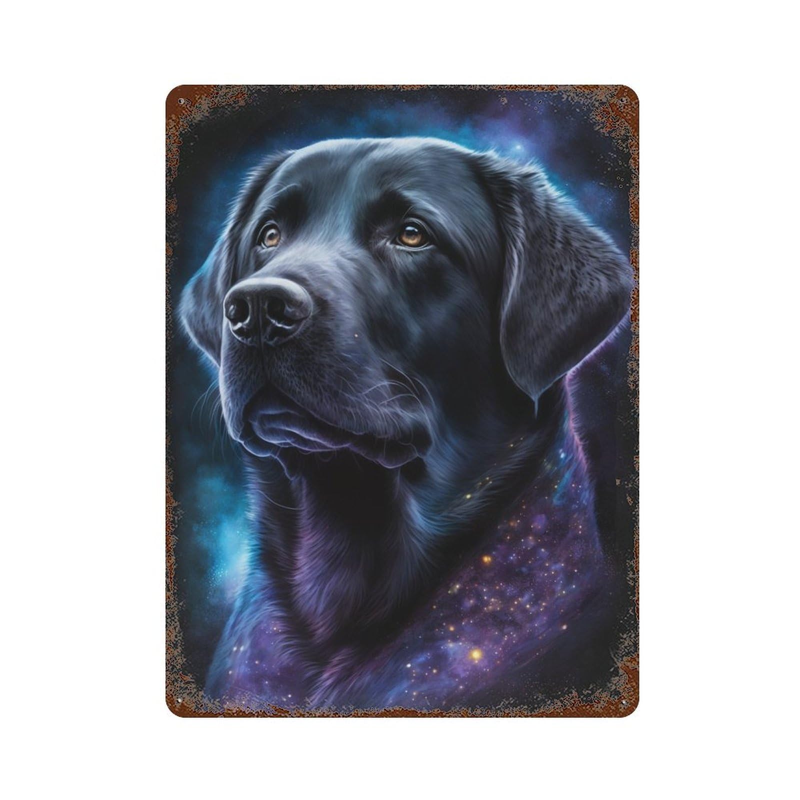 Garage Style Galactic Labrador Portrait -1 Rusty Metal Tin Sign 15.7"x11.8", Shabby Chic Decor for Bar And Workshop