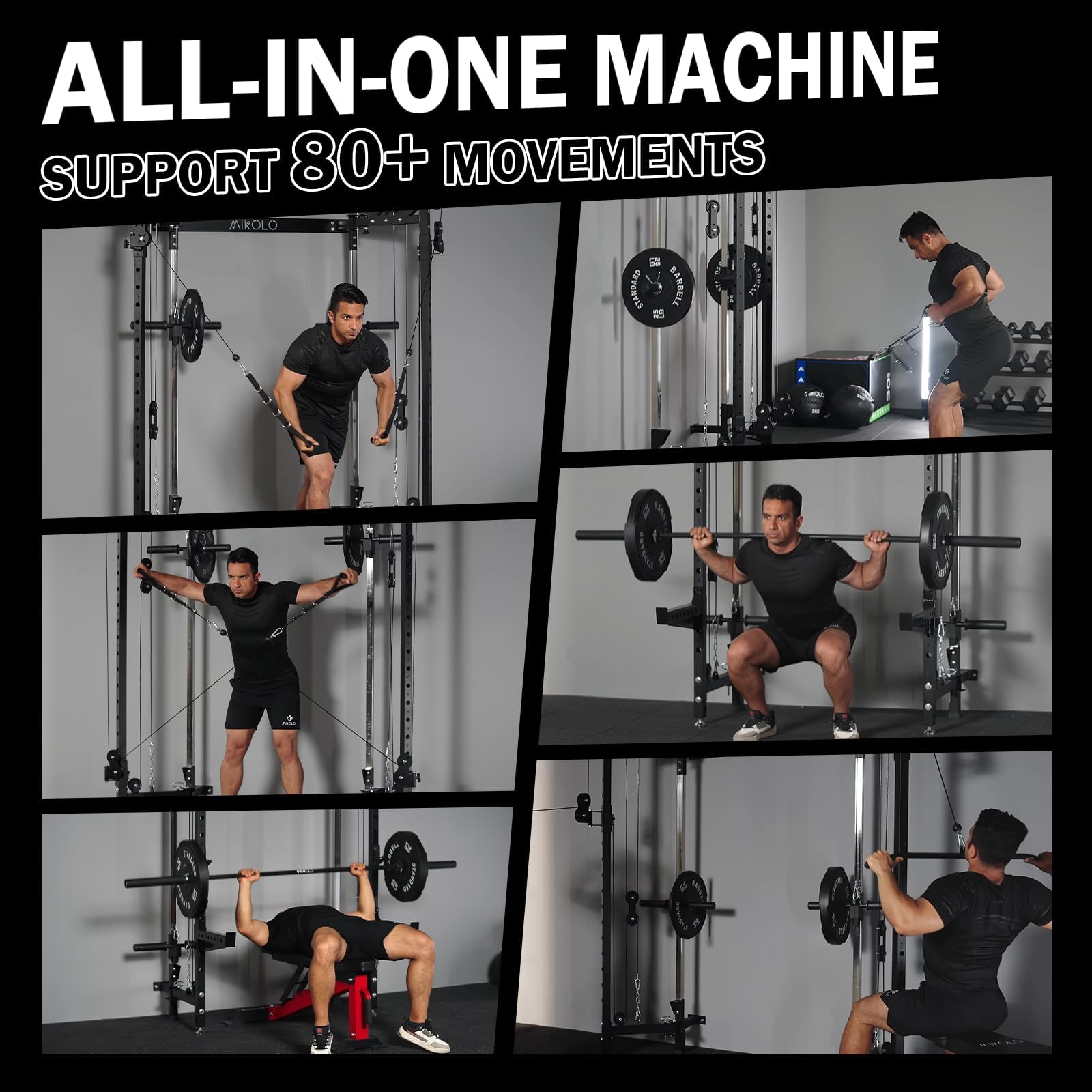 Mikolo Folding Squat Rack Wall Mounted Power Rack with Cable Crossover Machine & LAT Pull Down Functional Trainer with 5 Adjustable Function Modes Home Gym Package product thumbnail 7