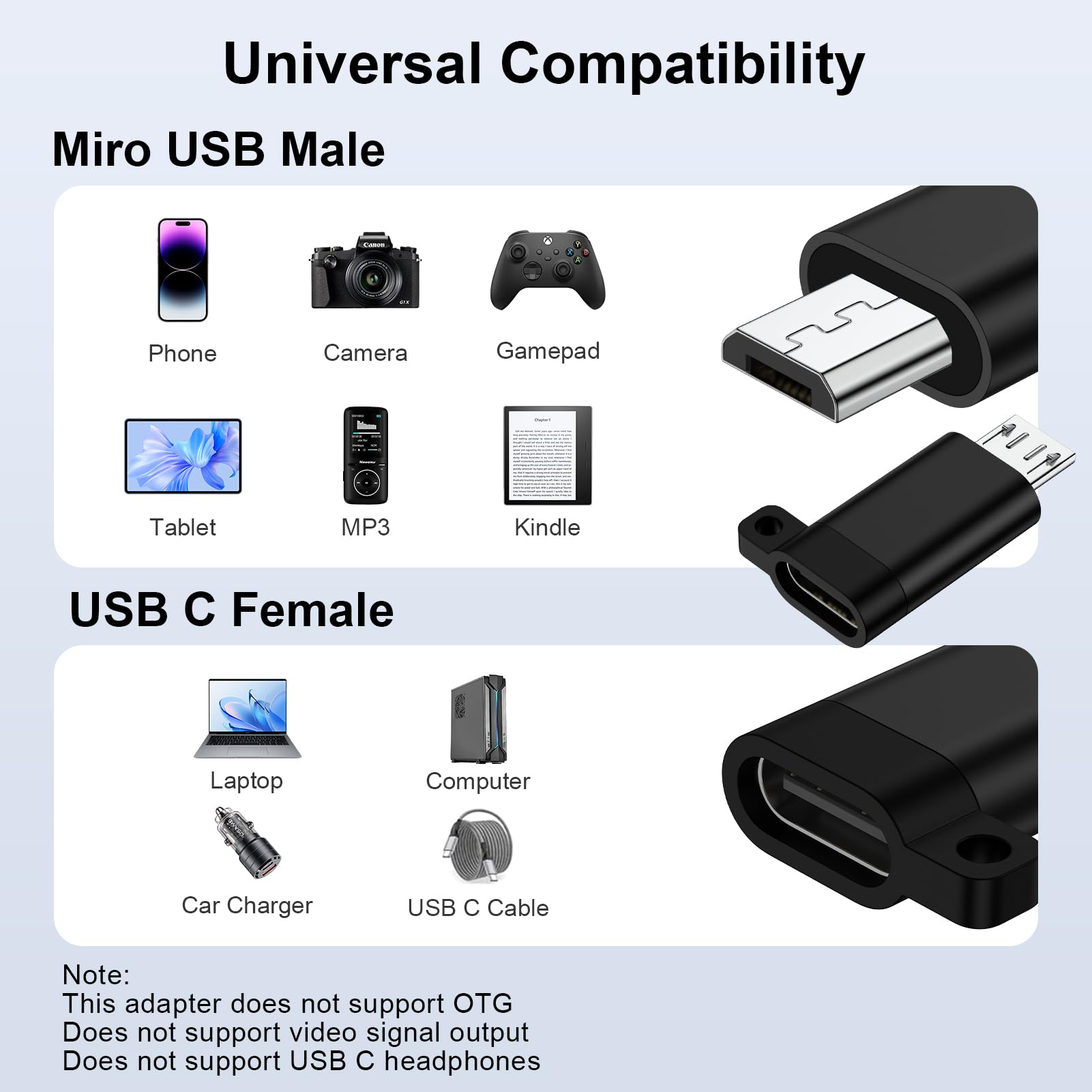 Lot de 4 adaptateurs USB C vers micro USB, type C femelle vers micro USB mâle convertissant ancien téléphone Android, charge et synchronisation des données, adaptateur micro USB pour Samsung Galaxy S7