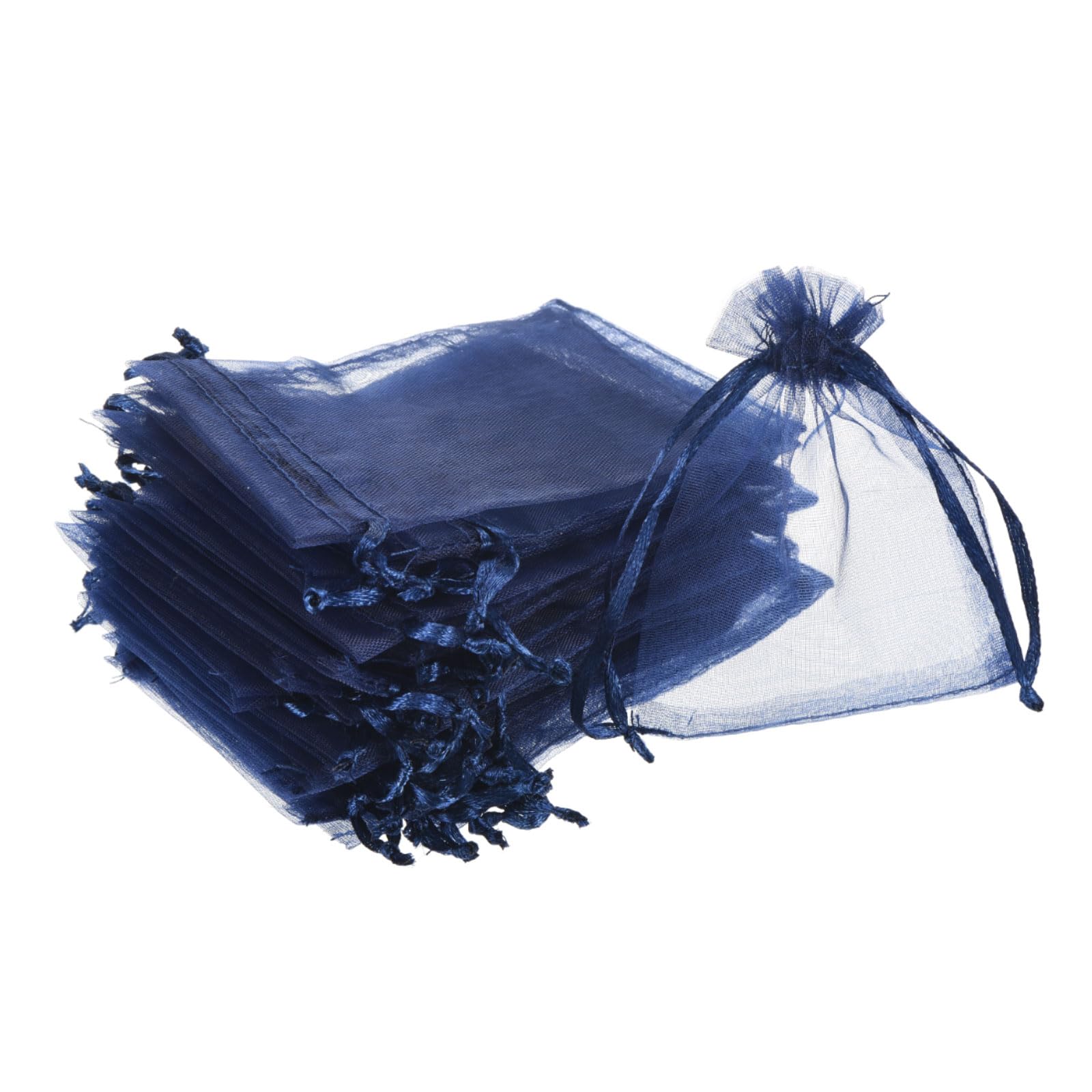 QUARKZMAN 100Pz Sacchetti Organza 8x11cm con Cordoncino, Buste Regalo Trasparente, Sacchettini Bomboniere Sacchetti per Gioielli per Regali, Matrimoni, Feste, Natale, Blu Scuro