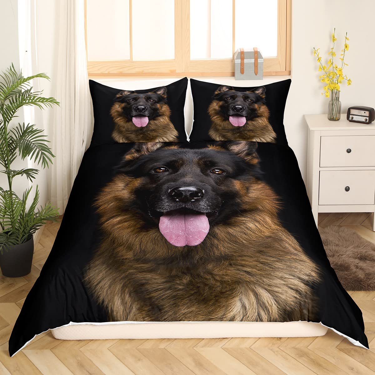 richhome German Shepherd Bedding Set,3D Puppy Dog Duvet Cover for Kids Teen Boys Girls,Police Dog Comforter Cover Decorative Room,Cute Dogs Print Quilt Cover with 2 Pillowcases,Super King Size โ image 1