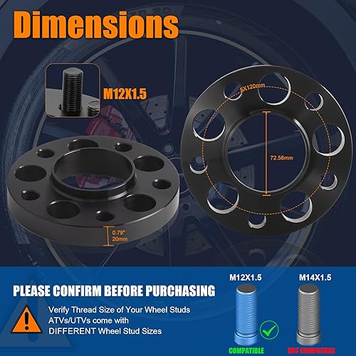 Vista 2 de GAsupply 2 espaciadores de rueda de 0.197 x 4.724 in, 0.78 pulgadas de orificio espaciador forjado, paso de rosca M12x1.5 con pernos de oreja